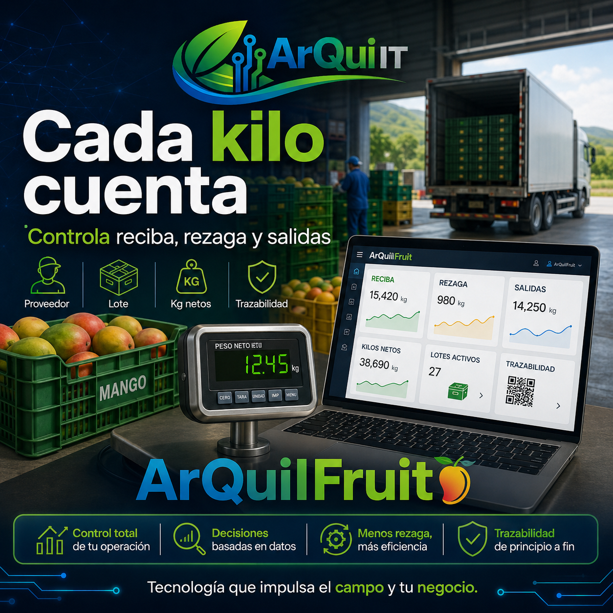 ArQuiITFruit controla reciba, rezaga, salidas y trazabilidad